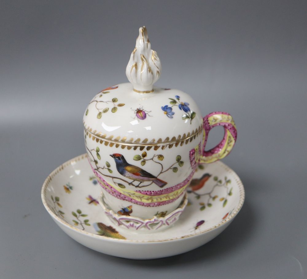 A Berlin porcelain cup, cover and saucer, height 15cm